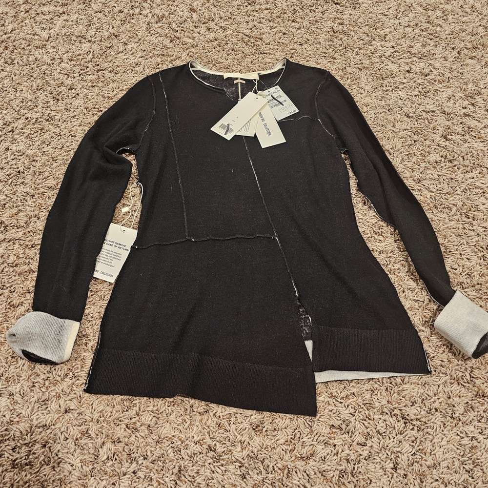 Jason Wu Merino Wool Deconstructed Asymmetrical Sweater Black S2503008